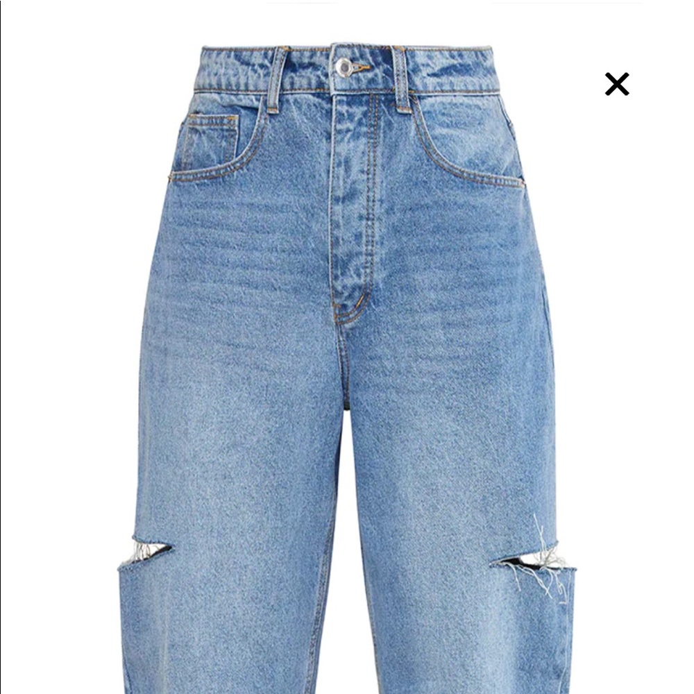 Mid Wash Thigh Split Baggy Boyfriend Jeans - Picture 3 of 16